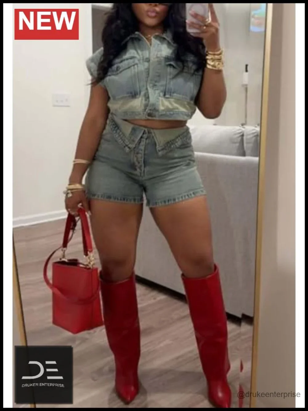 Women's 2pc Denim Shorts Set Y2K Streetwear Sleeveless